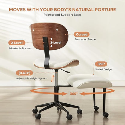 Bestier Criss Cross Office Chair with Wheels, 360° Swivel ADHD Chair for Adults, Height Adjustable Meditation Chair with Wider Bentwood Back Support for Multi Position (Contemporary Bentwood, White)