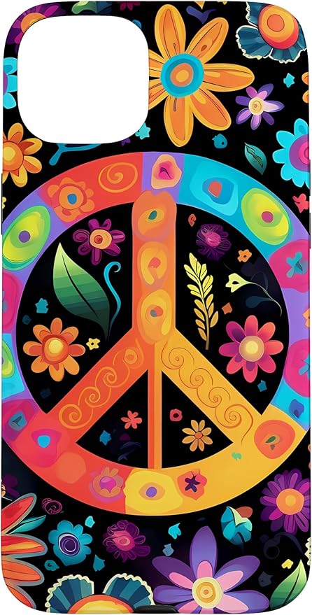 iPhone 15 Plus Peace Sign Hippie Floral Case
