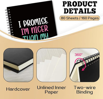 YAZMEEN Funny Saying Blank Spiral Notebook（160 Pages） I Promise I'm Nicer Than My Face Looks Hardcover Sketchbook Office Journal Gift Funny Gag Gift Notebook for Women Men Employee Colleague Friend