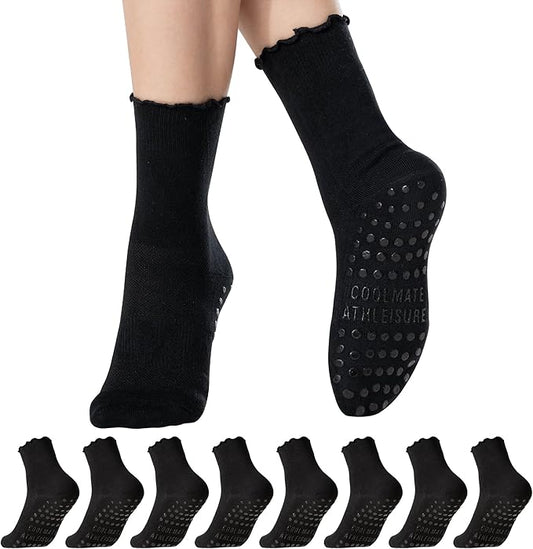 CoolMate Pilates Socks with Grips for Women, Yoga Socks, Crew Non Slip Women for Workout, Barre, Pilates Gifts