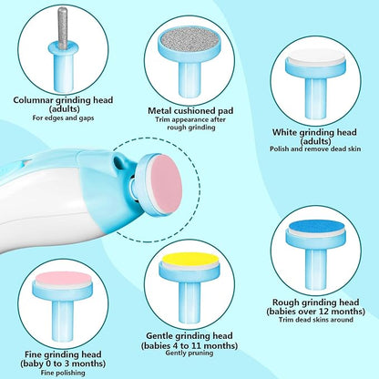 Baby Nail Trimmer Electric, 6 in 1 Rechargeable Baby Nail Clippers Manicure Set Grooming Kit for Toddler Infant or Adults (Blue)