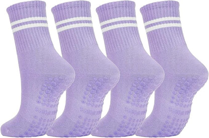 DTWAWA Womens 4Pcs Pilates Grip Socks Non Slip Yoga Socks with Grips Barre Hospital Athletic Socks for Women