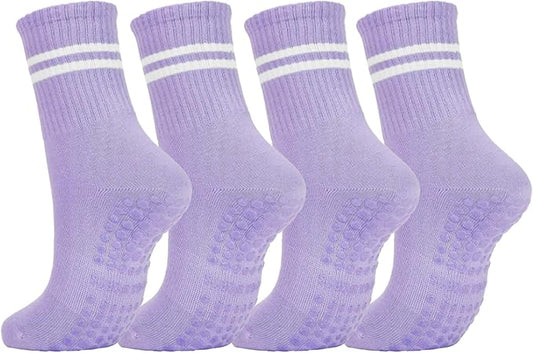DTWAWA Womens 4Pcs Pilates Grip Socks Non Slip Yoga Socks with Grips Barre Hospital Athletic Socks for Women