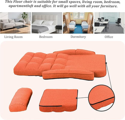 Adjustable Floor Chair for Adults with Back Suppor,5-Position Folding Lazy Sofa with Pillow, Gaming & Meditation Chair with Breathable Fabric - for Living Room, Bedroom, Office,Balcony (Orange)