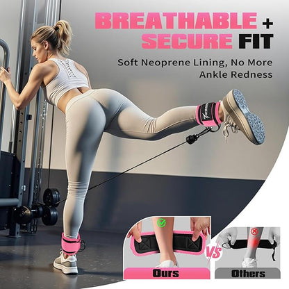 Ankle Resistance Bands with Cuffs, Leg and Glutes Workout Equipment, Resistance Bands with Ankle Straps for Cable Machine Kickbacks, Booty Workouts, Lower Body Exercises - Home Gym Exercise Equipment