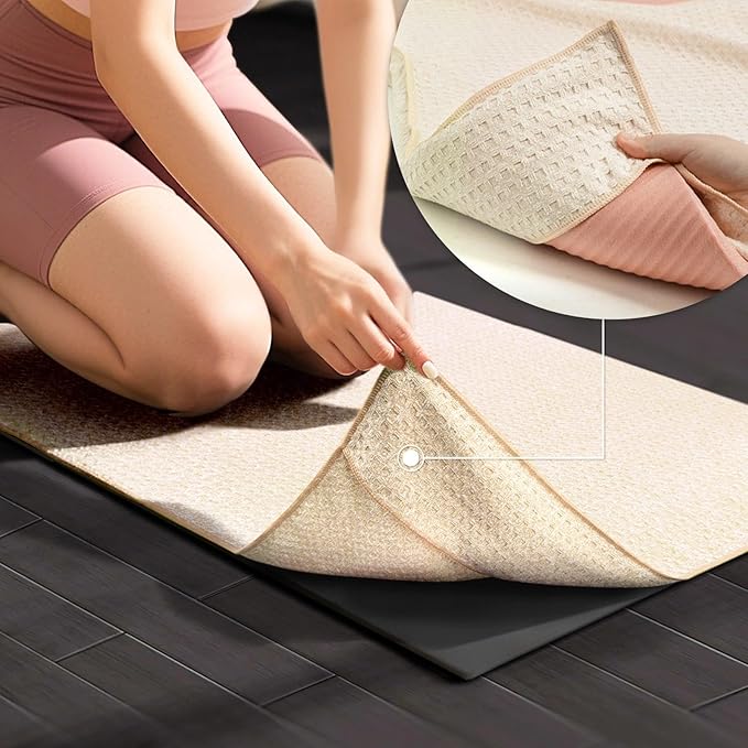 2 Pack Hot Yoga Towel Yoga Mat Towels Non Slip for Hot Yoga Stickyfiber Microfiber Quick Dry Soft Absorbent with Corner Pockets Cover Bikram Pilates Exercise Fitness 24" X 72"Beige