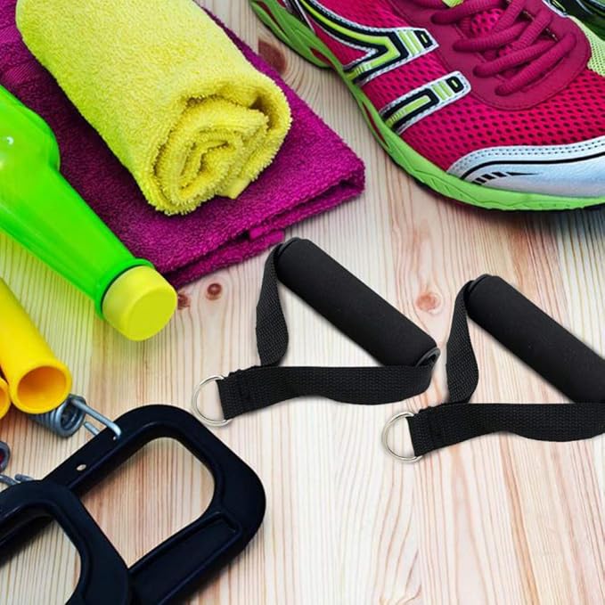 Garneck 4pcs Resistance Band Handles Plastic D Ring Exercise Strap Foam Handle Band Fitness Equipment for Home Gym Overhead Strength Training Stretching Black