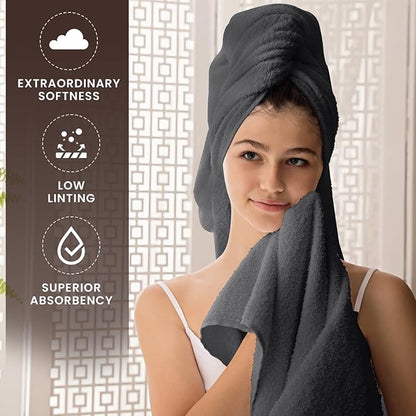 Oakias Premium Towel Set 600 GSM 8 Piece Grey - 100% Ring Spun Cotton Highly Absorbent Towels Set - Super Soft Bathroom Towel Set - Hotel Quality Double Stitched Hem - Ideal for Hotels, Spa, Gyms