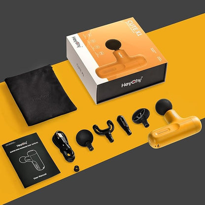 Super Mini Massage Gun Deep Tissue, Percussion Handheld Muscle Massager with 4 Heads, Travel Size Massage Gun for Back, Neck Pain Relief, Quiet for Home, Gym, Office, Gift for Men & Women, Yellow