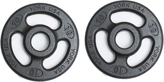 York Barbell 2" ISO-Grip Steel Olympic Weight Plates (2.5 lb, 5 lb, 10 lb pair) – Durable Steel Composite, Casting Coating, 3-Grip Anti-Pinch Design for Safe, Easy Handling – Home & Commercial Use