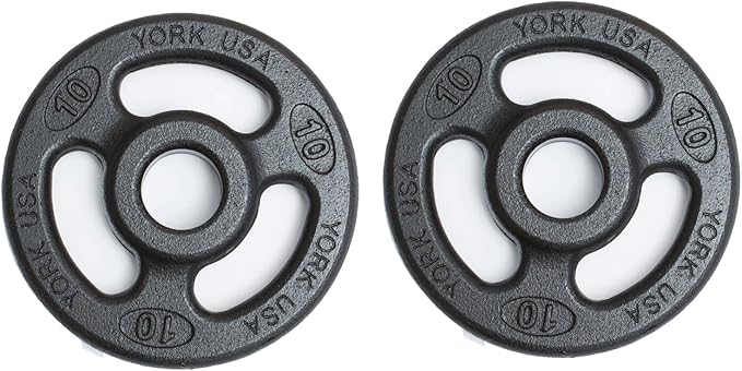 York Barbell 2" ISO-Grip Steel Olympic Weight Plates (2.5 lb, 5 lb, 10 lb pair) – Durable Steel Composite, Casting Coating, 3-Grip Anti-Pinch Design for Safe, Easy Handling – Home & Commercial Use