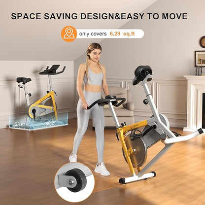 Exercise Bikes for Home,Indoor Cycling Bike with Adjustable Friction,Brake Pad Resistance Silent Belt Drive,330lbs Weight Capacity &Upgraded Version Seat for Home Cardio&Weight Loss