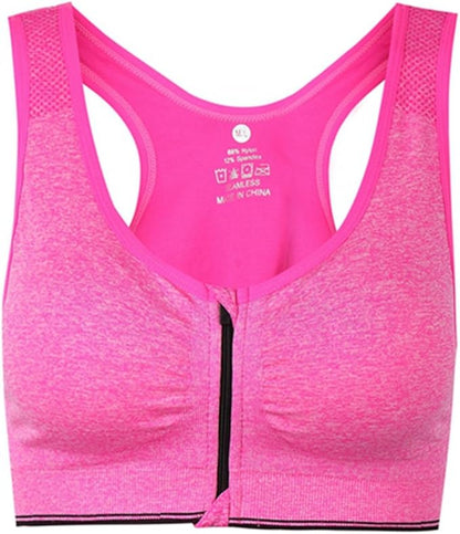 Women's Zipper Front Closure Sports Bra Racerback Yoga Bras