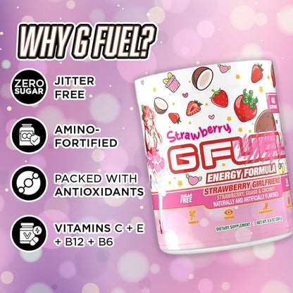 G Fuel Strawberry Girlfriend Energy Drink Powder, Pre Workout Caffeine Mix for Gaming, Sugar Free Focus Amino + Antioxidants, 9.9oz (Strawberry Guava, Coconut, 40 Servings)