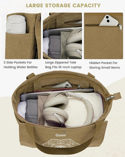 Gonex Yoga Mat Bag, Yoga Gym Bag Tote Bag with Multi Pockets For Women Men, Canvas Yoga Mat Carrier Take in Out Mat Easily For Pilates Travel Workout Office