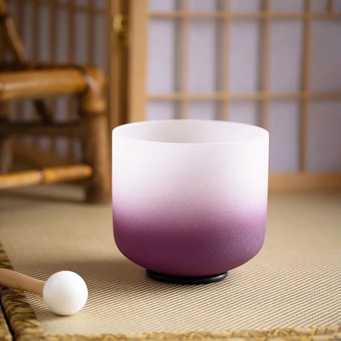 8"B 10"F 12"C Set of 3 Red Green Purple Light Color Singing Bowls Frosted Chakra Quartz Sound Healing Crystal with Travel Carry Case Bag Mallet Suede Striker O-ring