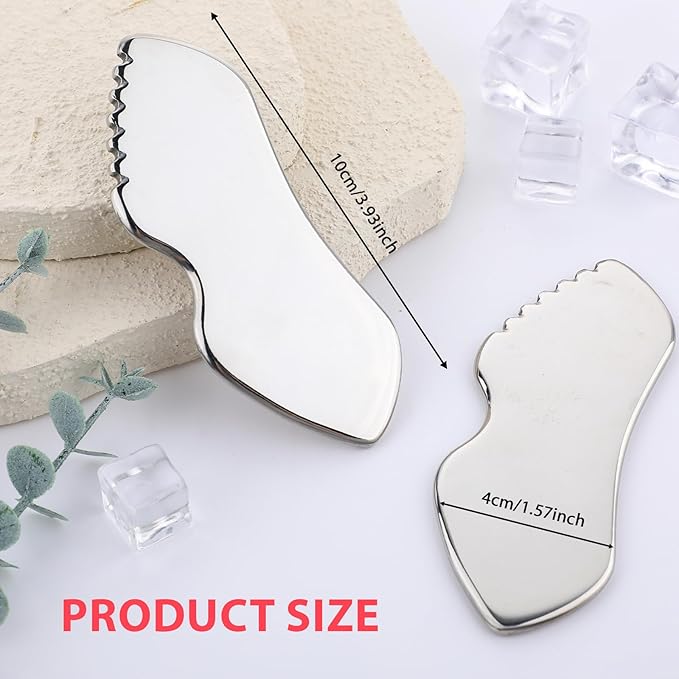 Molain 2Pcs Stainless Steel Gua Sha Facial Tools Metal Detail Gua Sha Stone Body Lymphatic Drainage Massager Face Guasha Face Sculpting Tool Skin Care with Gift Pouch Mother's Day Gifts