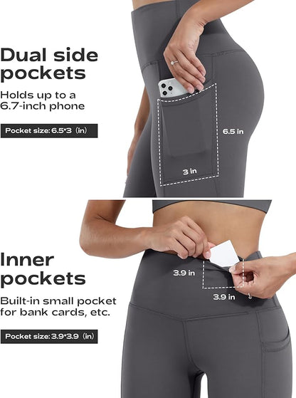 CHRLEISURE Leggings with Pockets for Women, High Waisted Tummy Control Workout Yoga Pants