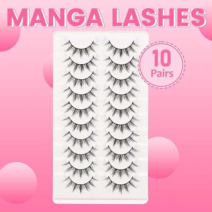 Losha Manga Lashes Fluffy Faux Mink Lashes Natural Look 10 Pairs Asian False Eyelashes Pack Look Like Individual Clusters (6D75)