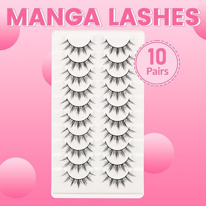 Losha Manga Lashes Fluffy Faux Mink Lashes Natural Look 10 Pairs Asian False Eyelashes Pack Look Like Individual Clusters (6D75)