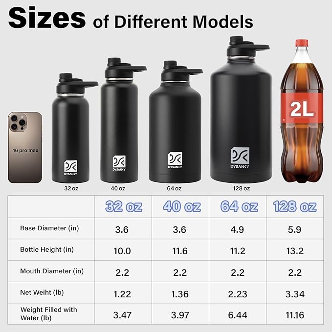 Insulated Water Bottle | Thickened Stainless Steel Vacuum Metal | Portable Sports Half Gallon Large Water Jug for Gym and Hiking with Straw, Carrier Bag, Handle Strap | BPA-Free 64 oz