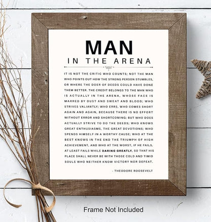 LARGE 11X14 - Man in the Arena - Inspirational Quotes - Teddy Roosevelt Poster - Motivational Gifts for Men, Boys, Teens, Entrepreneur - Office, Living Room, Bedroom Wall Art Decor - Daring Greatly