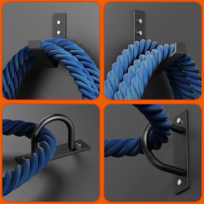 Battle Rope Wall Anchor Kit, Heavy Duty Steel Wall Anchor with Training Rope Organiser, Fitness Rope Wall Mount, Black