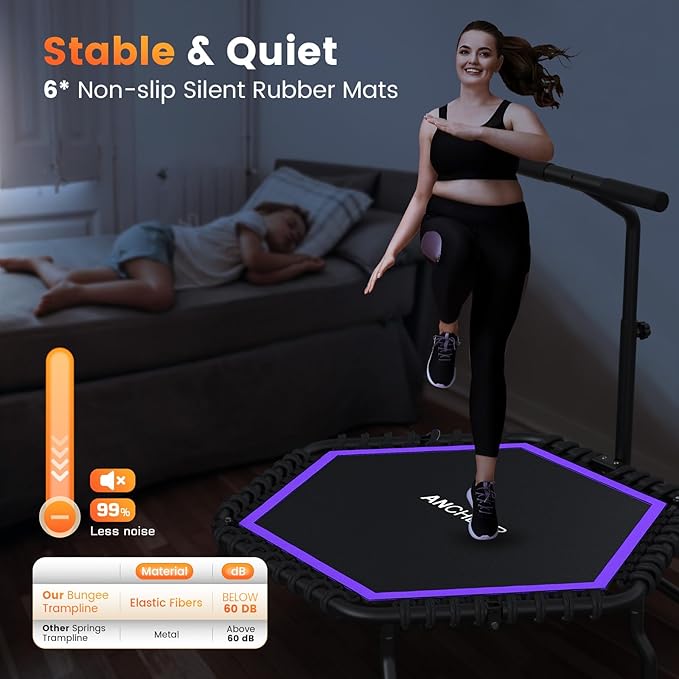 ANCHEER 50" Rebounder Trampoline for Adults- 2025 Foldable Mini Trampoline with Bar- Exercise Trampoline for Adults, Max Load 560lbs, for Indoor/Garden Workout