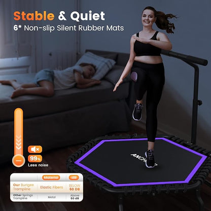 ANCHEER 50" Rebounder Trampoline for Adults- 2025 Foldable Mini Trampoline with Bar- Exercise Trampoline for Adults, Max Load 560lbs, for Indoor/Garden Workout