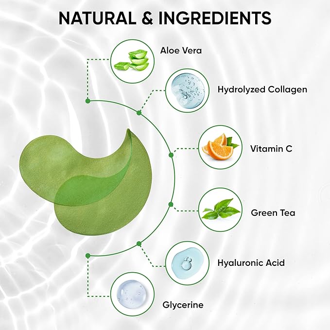 Under Eye Patches for Puffy Eyes, Dark Circles, Undereye Bags - Green Tea Skincare Treatment Mask for Wrinkles, Puffiness Reducer - Hyaluronic Acid, Collagen,Caffeine - Gifts for Women & Men - 60 Pads