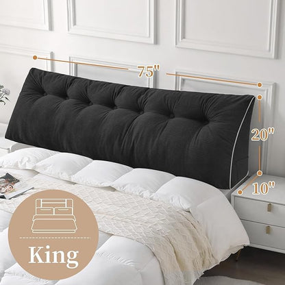 Sasttie Headboard Pillow King, Wedge Pillow Headboard for Sitting Up in Bed, Back-Rest Support Triangular Cushion for Reading - Features Removable Washable Cover, Black