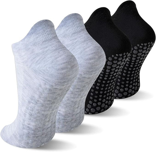 4 Pairs Grip Socks for Yoga, Non Slip Sticky Socks with Pull Tab and Mesh, For Barre and Daily Training Use