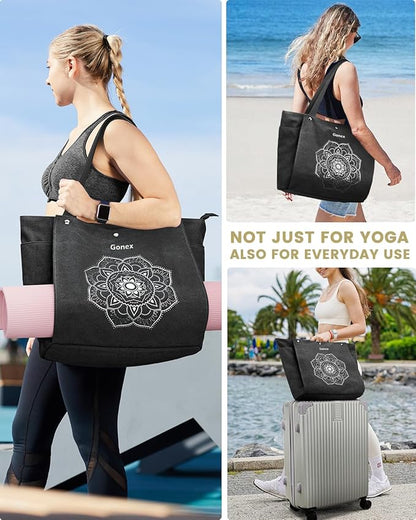 Gonex Yoga Mat Bag, Yoga Gym Bag Tote Bag with Multi Pockets For Women Men, Canvas Yoga Mat Carrier Take in Out Mat Easily For Pilates Travel Workout Office