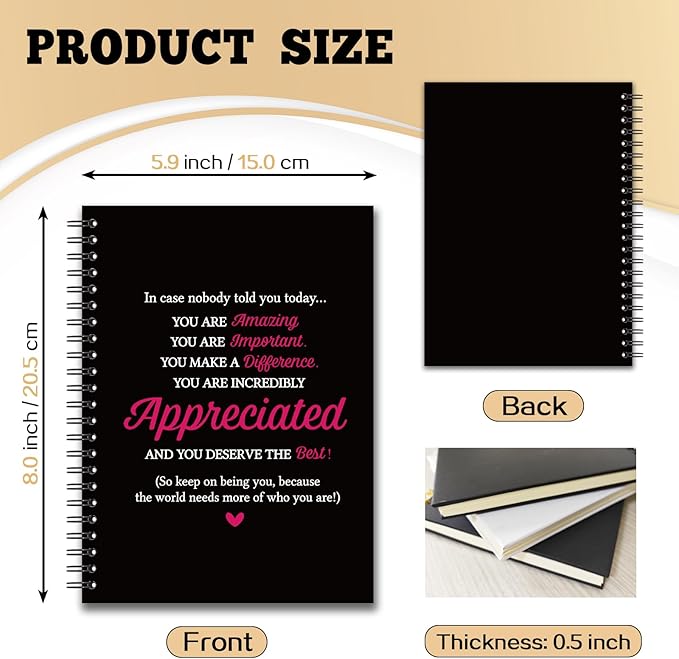 YAZMEEN Inspirational Blank Spiral Notebook（160 Pages） You are Incredibly Appreciated Hardcover Sketchbook Office Notebook Gift Funny Encouragement Gift for Women Men Employee Coworker Leader Friend