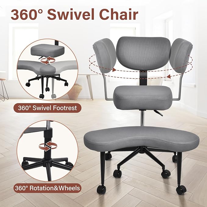 Meditation Chair, Cross Legged ADHD Office Chair for Adults with Wheels Ergonomic Back Support and Leg Rest for Multi Position Criss Cross Sitting Kneeling and Yoga Height Adjustable, Mesh Style