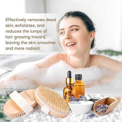 2 Pack Dry Brushing Body Brush, Natural Bristle Exfoliating Brush with Massage Nodes, for Lymphatic Drainage and Improving Skin Health and Reduces Acne
