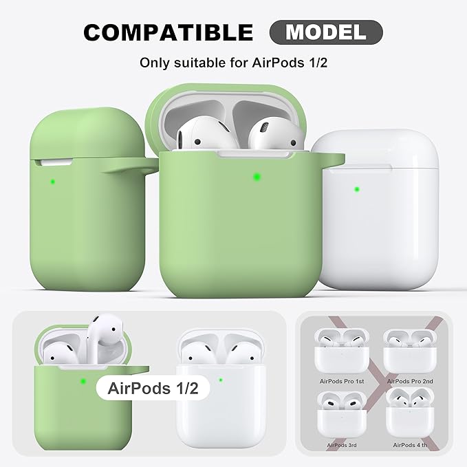 R-fun Compatible with AirPods Case Cover, Soft Silicone Protective Cover with Keychain for Women Men Compatible with Apple AirPods 2nd 1st Generation Charging Case, Front LED Visible,Avocado