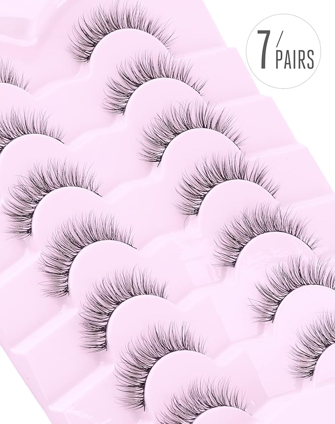 Onlyall Wispy Lashes Natural Look Short Eyelashes Lite Volume False Eyelashes Natural Lashes Soft False Eye Lashes Pack 7 Pairs D4