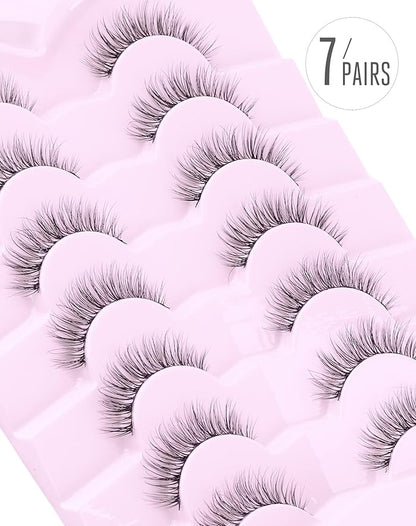 Onlyall Wispy Lashes Natural Look Short Eyelashes Lite Volume False Eyelashes Natural Lashes Soft False Eye Lashes Pack 7 Pairs D4