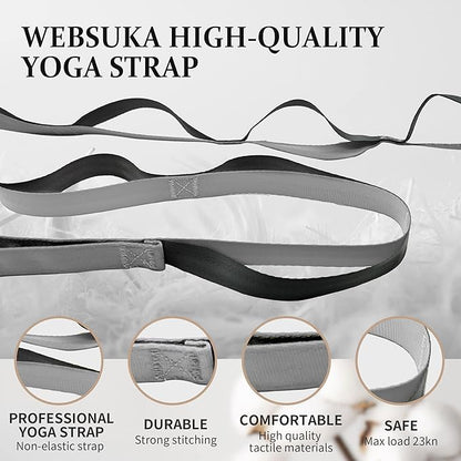 Stretching Strap Yoga Strap, 10 Loops Non-Elastic Stretch Bands Helps Women and Men Improve Flexibility for Home Workout, Physical Therapy, Pilates, Exercise, Dance, Comes with Door Anchor