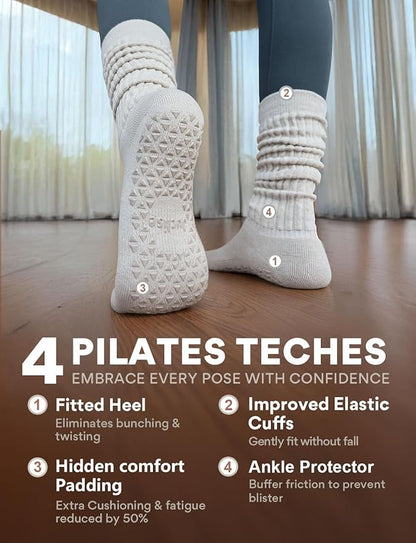Slouch Pilates Grip Socks Yoga Barre Non Slip Scrunch Merino Wool Gym Workout Breathable Moisture Wicking Anti Odor