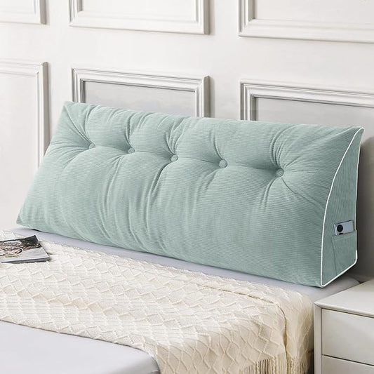 Sasttie Headboard Pillow Full, Wedge Pillow Headboard for Sitting Up in Bed, Back-Rest Support Triangular Cushion for Reading - Features Removable Washable Cover, Mint Green