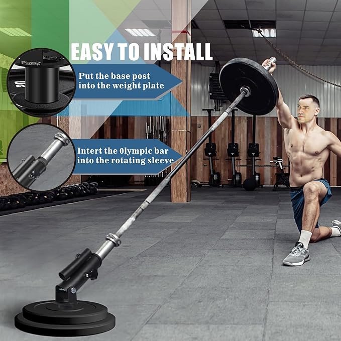 T Bar Row Landmine Attachment for 1" 2" Olympic Barbell Bars, 360° Swivel Landmine Base for Back or Full-Body Workout Home Gym Equipment