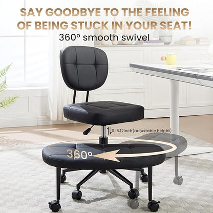 Ergonomic Cross Legged Office Chair, Criss Cross Chair for Meditation ADHD and Yoga, Home Office Desk Chair with Brake Wheels, Adjustable Height, Black