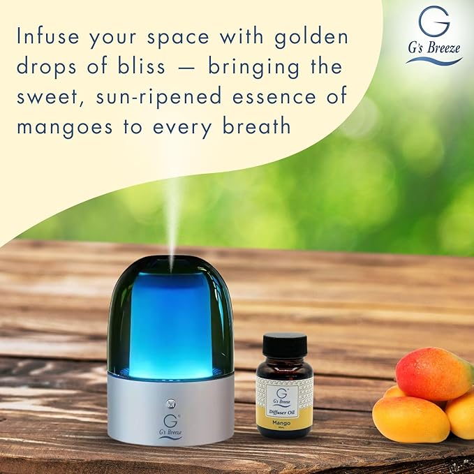 G's Breeze Smart Aroma Diffuser with 60ml Mango Scent Refill – Bluetooth & Wi-Fi App Control, LED Lighting, Adjustable Intensity, Long-Lasting Sweet Tropical Fragrance for Home or Office