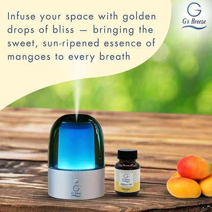 G's Breeze Smart Aroma Diffuser with 60ml Mango Scent Refill – Bluetooth & Wi-Fi App Control, LED Lighting, Adjustable Intensity, Long-Lasting Sweet Tropical Fragrance for Home or Office