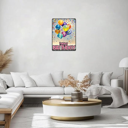 Happy Birthday Vintage Tin Sign Metal Sign Balloon Family Birthday Party Spring Summer Farmhouse Poster For Home Garden Bar Club Coffee Sign 12x16 Inch