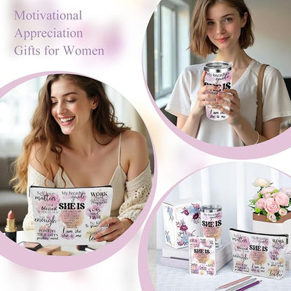 Positive Affirmations Self Love Mental Health Gifts Inspirational Gifts for Women Friend Sister Aunt Birthday Friendship Christmas Appreciation, 20oz Tumbler Makeup Bag Ballpoint Pen Notebook, 6PCS
