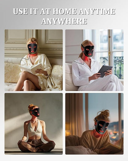 Red Light Therapy Mask for Face - 4 Light Modes with 660nm 850nm Wavelength, Blue & Red Light Therapy Face Mask, 2000mAh, Eye Protection, Timer & Travel-Friendly Design for Home Skincare
