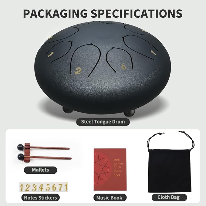 Rain Drum for Outside Garden, 6 Inches 8 Notes Steel Tongue Chakra Drums, Waterproof Echo Rain Chime Meditation Drums, Musical Instruments for Adult Gift with Bag, Music Book, Drum Mallets (Navy Blue)